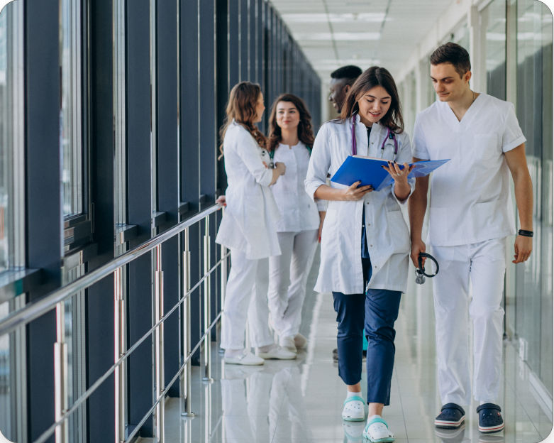 team-young-specialist-doctors-standing-corridor-hospital